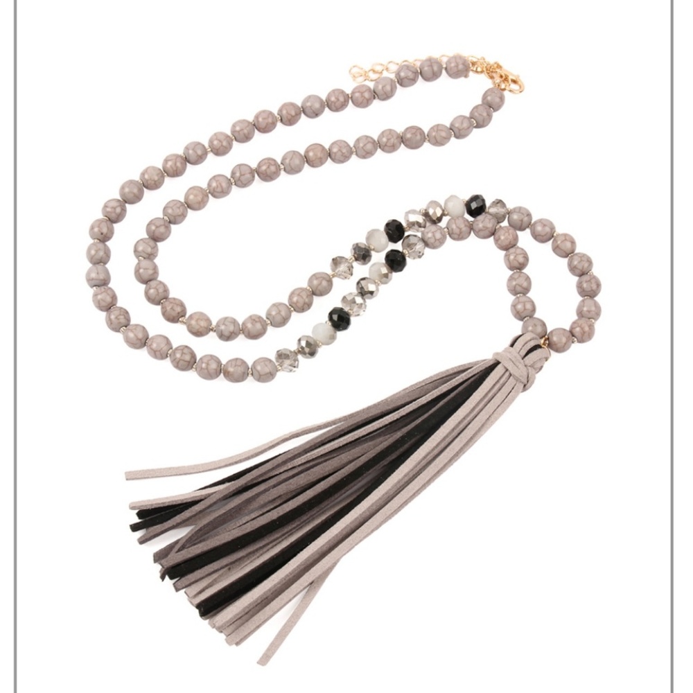 PRICE DROP! Gray Beaded Tassle Necklace!